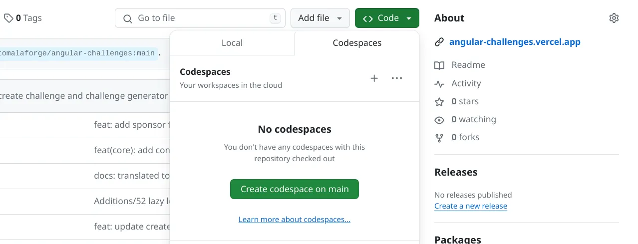 Codespaces tab